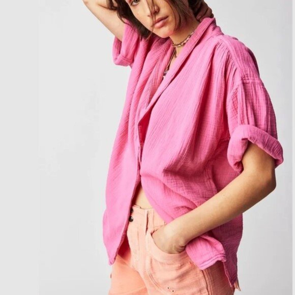 We the Free X Free People Lou Oversized Blazer Shirt NWOT - Picture 2 of 8